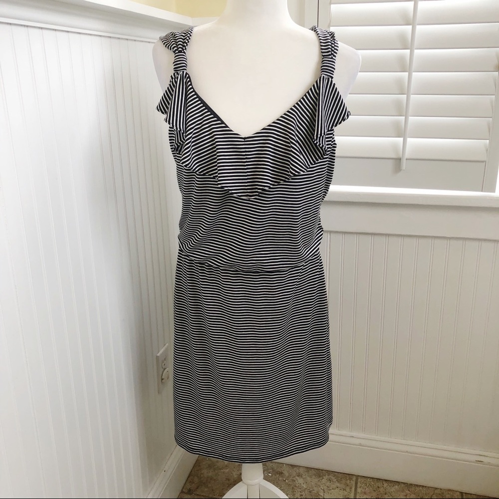 WHBM Black & White Striped Sleeveless Dress Medium